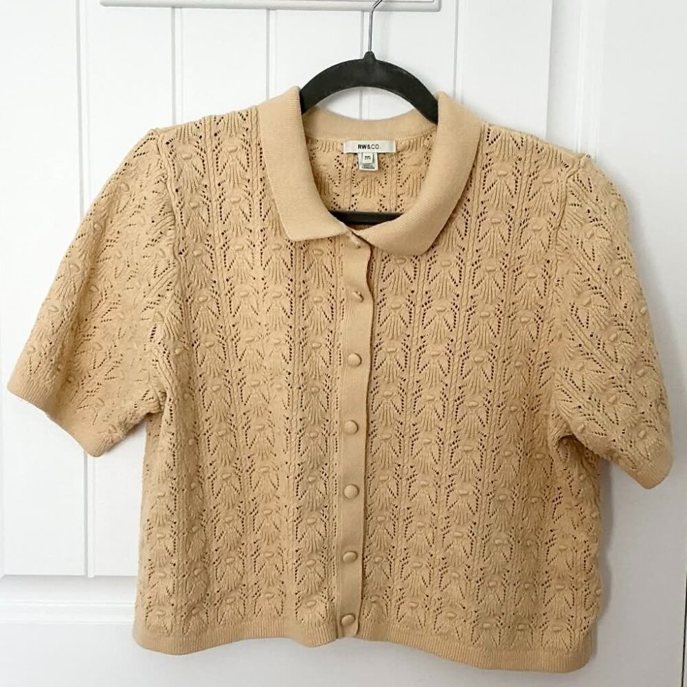 RW&Co. cotton polo sweater + free Reitmans scalloped hem cropped t-shirt